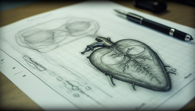 Anatomy sketch of human internal organs for biomedical research and education generated by AI