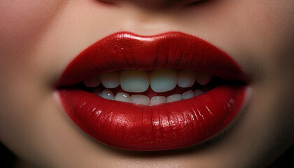 Obraz premium Beautiful woman lips shine with sensuality and elegance in portrait generated by AI