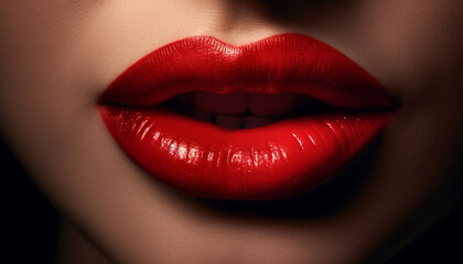 Fototapeta premium Beautiful young woman with shiny lips exudes sensuality and elegance generated by AI