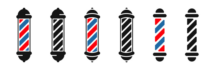 Barber Pole icon set. Barbershop pole symbols. Flat style icons.