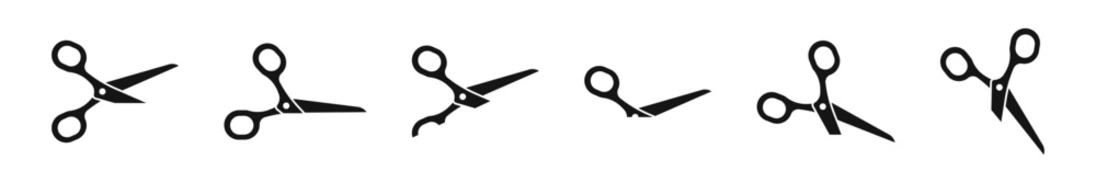 Scissors vector icons. Cutting scissors silhouettes. Vector icon set.