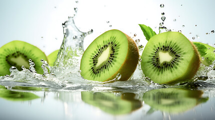 fresh kiwi fruits on white bckground with the fresh droplet water 