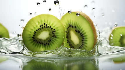 Poster fresh kiwi fruits on white bckground with the fresh droplet water  © Altair Studio