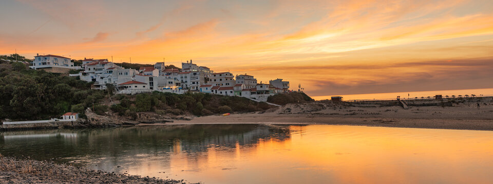 Panoramic view Odeceixe beach and village, Aljezur,Portugal 