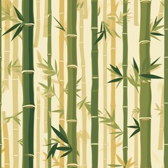 Fototapeta na wymiar Exuding elegance and serenity, the pattern seamlessly entwines slender bamboo shoots, subtly adorned with delicate leaf clusters, against a peaceful, rice-paper-like backdrop. 