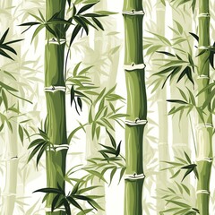 Naklejka premium Exuding elegance and serenity, the pattern seamlessly entwines slender bamboo shoots, subtly adorned with delicate leaf clusters, against a peaceful, rice-paper-like backdrop. 