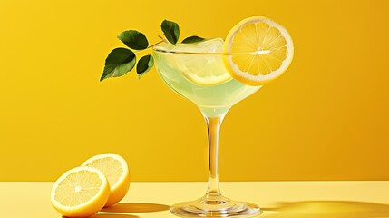  a glass of lemonade with a slice of lemon next to it.  generative ai