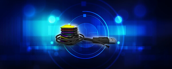 3d rendering USB cable WITH folder