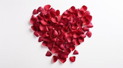  a heart shaped arrangement of red petals on a white background.  generative ai