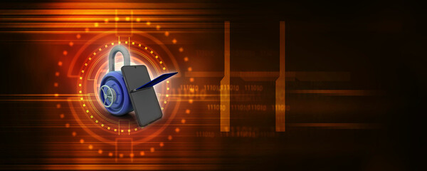 3d illustration phone and credit card protection lock