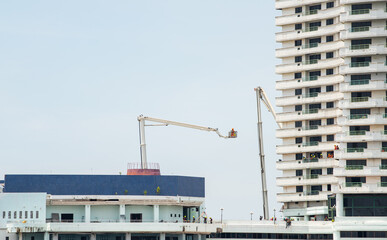 Obraz premium Firefighting and rescue drills for high-rise buildings