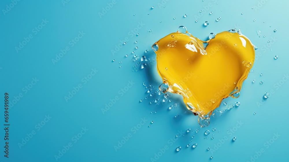 Wall mural  a yellow heart shaped liquid splashing on a blue background.  generative ai