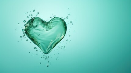  a heart shaped object floating in water with bubbles on a blue background.  generative ai