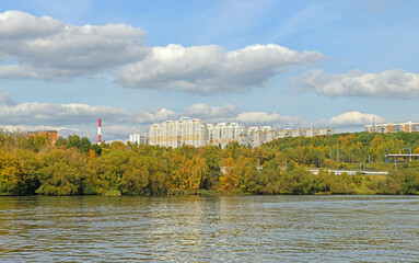View of Mitino microdistrict from Moscow River. Moscow, Russia