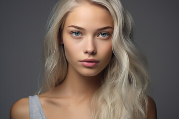 Naklejka premium AI generated image of beautiful stunning young woman isolated on grey background