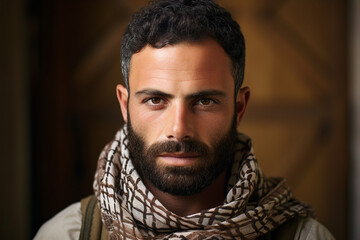 Obraz premium Young arab man in national clothes and turban Muslim man Saudi african moroccan yemenite persian men generative ai