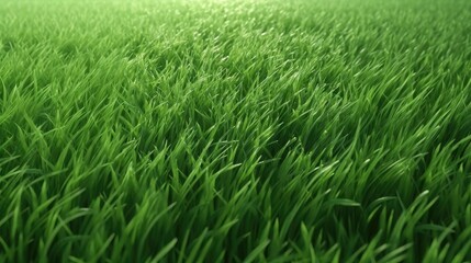 Obraz premium Closeup of grenn grass field background texture for web banner, design template, Generative AI