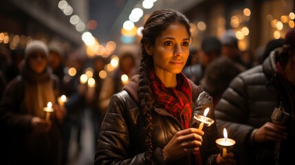 Obraz na płótnie Canvas Devotees participating in a solemn candlelit , Background Image,Desktop Wallpaper Backgrounds, HD