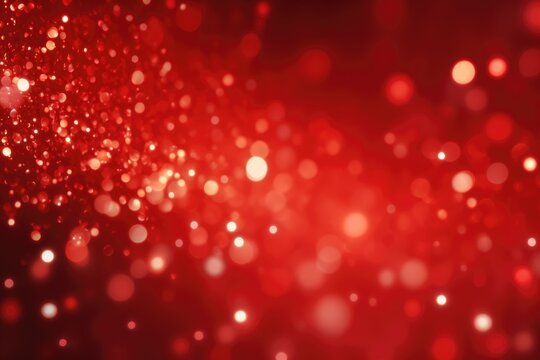 Red bokeh light background, Christmas glowing bokeh confetti and sparkle texture overlay for your design. Sparkling Red dust abstract luxury decoration background.