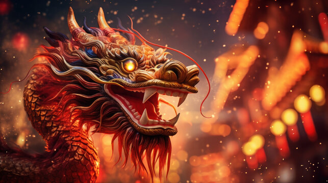 A beautiful Dragon Golden Chinese New Year 2024