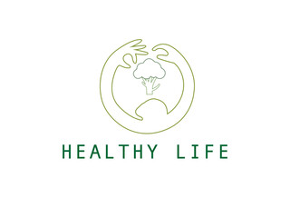 Healthy life style in flat design with food icons. Vector illustration. Healthy life logo
