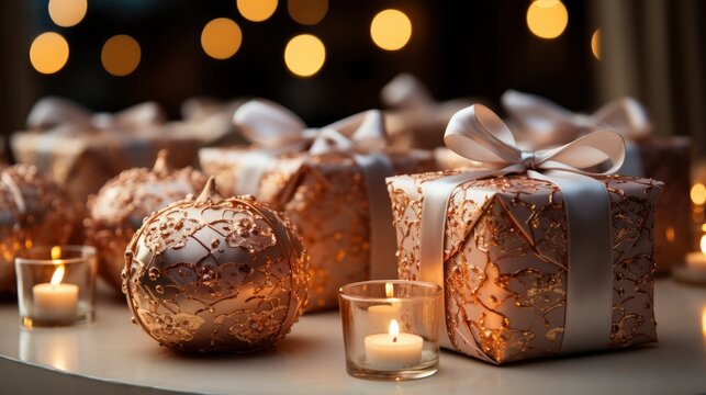A close-up of beautifully wrapped Boxing Day gifts , Background Image,Desktop Wallpaper Backgrounds, HD
