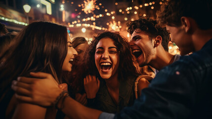 People happily celebrate the new year together