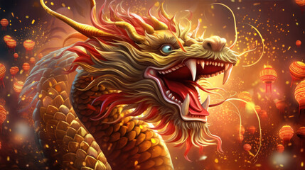 A Dragon Golden Chinese New Year, red background