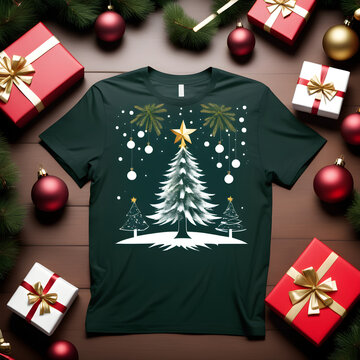 Christmas tree T-shirt Design with gift boxes
