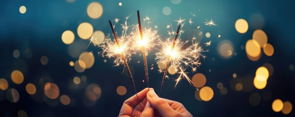 Person holding up three sparklers, bokeh background