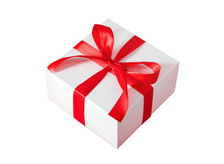 white gift box with a red bow on a transparent background