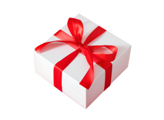 white gift box with a red bow on a transparent background
