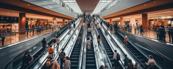 Many people on the escalator . generative ai - Powered by Adobe