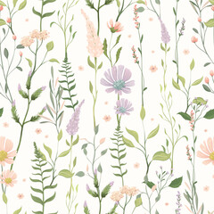 Romantic seamless pattern with wildflowers