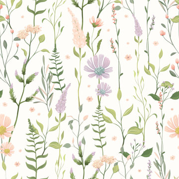 Romantic seamless pattern with wildflowers