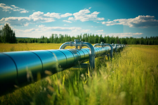 hydrogen pipeline in grass field highlighting eco-friendly, carbon-neutral and secure energy alternatives replacing residential natural gas made with Generative AI
