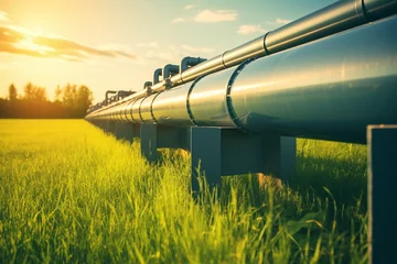 Fototapete Rund hydrogen pipeline in grass field highlighting eco-friendly, carbon-neutral and secure energy alternatives replacing residential natural gas made with Generative AI © Marvin