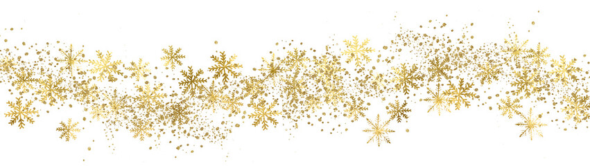 Gold glitter. Gold Foil Frame.  Golden sparkle confetti.  Shiny glittering dust. 
Gold sparkle  snow splatter border. Gold brush stroke on transparent background.