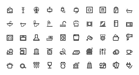 Furniture and home decor icon set Vector illustration. Set of Home Interior, Furniture, and Appliances