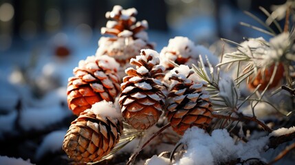 Snow-covered pine cones Winter pinecone close-up, Background Image,Desktop Wallpaper Backgrounds, HD