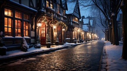 Fototapeta na wymiar Snowy village at night Charming winter village , Background Image,Desktop Wallpaper Backgrounds, HD