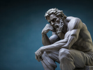 The great thinker statue, stone sculpture on a uniform background