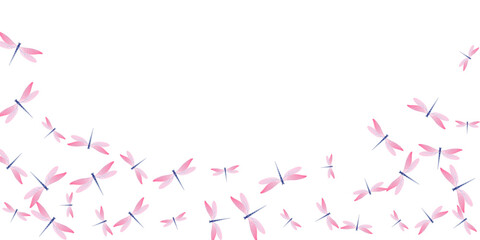 Magic rosy pink dragonfly isolated vector background. Spring little insects. Detailed dragonfly isolated kids illustration. Sensitive wings damselflies graphic design. Garden beings