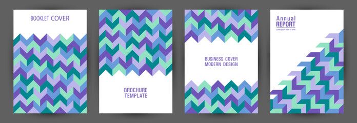 Corporate brochure front page template set graphic design. Memphis style retro voucher layout set