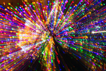 An abstract view of a city Christmas display giving the illusion of lights in motion through camera...