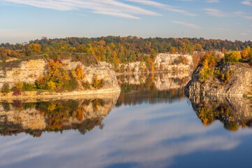 Zakrzowek lake and park in the autumn, former limestone quarry in Krakow, Poland