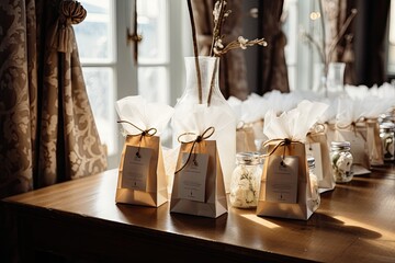 Fototapeta na wymiar Celebration of a wedding or a birthday with elegant presents on a table