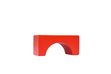 red wooden geometric shapes block for conceptual design. Education game. isolated on  white...