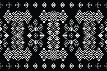 Ethnic geometric fabric pattern Cross Stitch.Ikat embroidery Ethnic oriental Pixel pattern black background. Abstract,vector,illustration. Texture,clothing,frame,decoration,motifs,silk wallpaper.