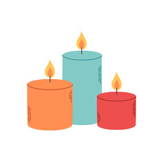 Cute decorative wax candles. Vector illustration in flat style